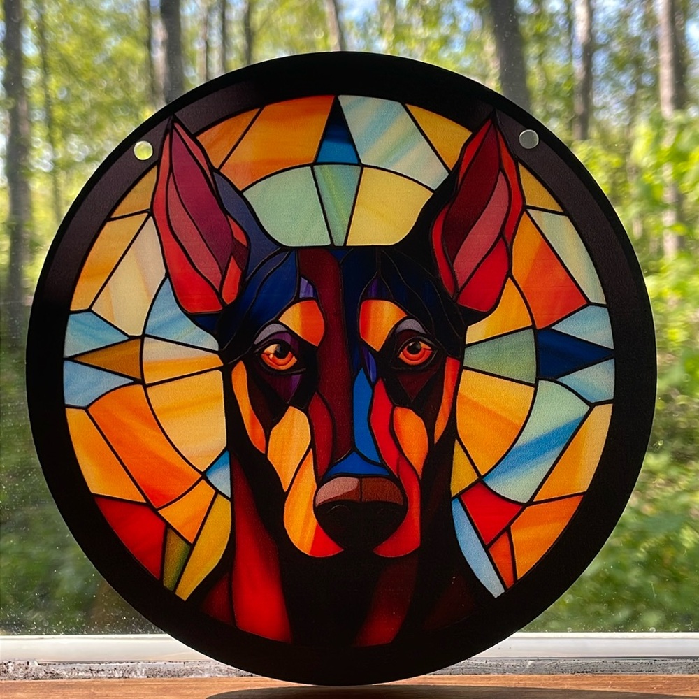 Suncatcher Acrylic Doberman Pinscher Decorative Faux Stained Glass Gift